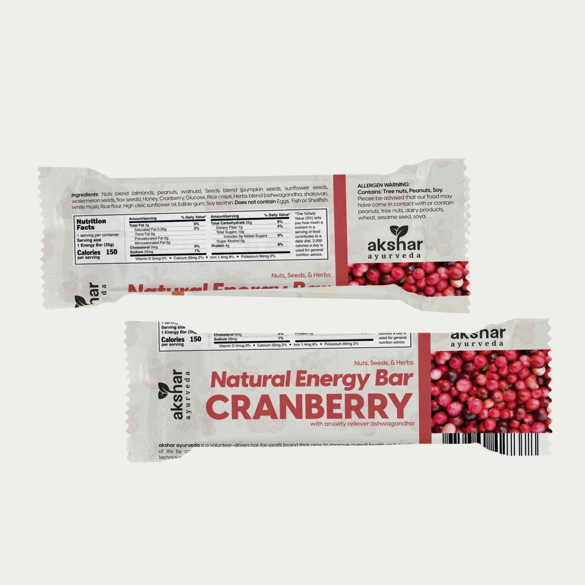 Akshar Ayurveda - Cranberry Energy Bar (12/Pack) - Ayurveda-inspired energy bar