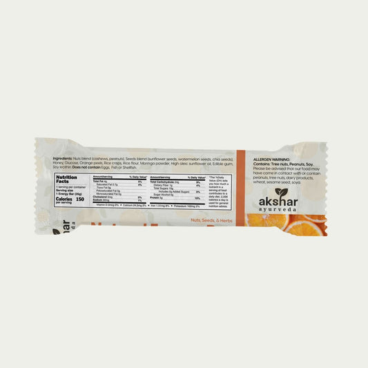 Akshar Ayurveda - Orange Energy Bar (12/Pack)- Ayurveda-inspired energy bar.