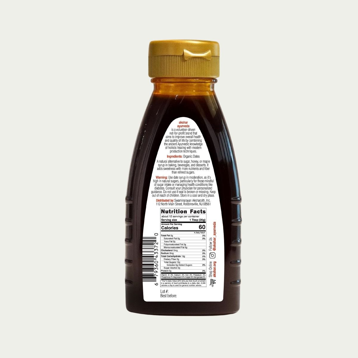 Akshar Ayurveda - Organic Date Syrup - 100% USDA Organic date-based syrup - Vegan, gluten-free, plant-based.