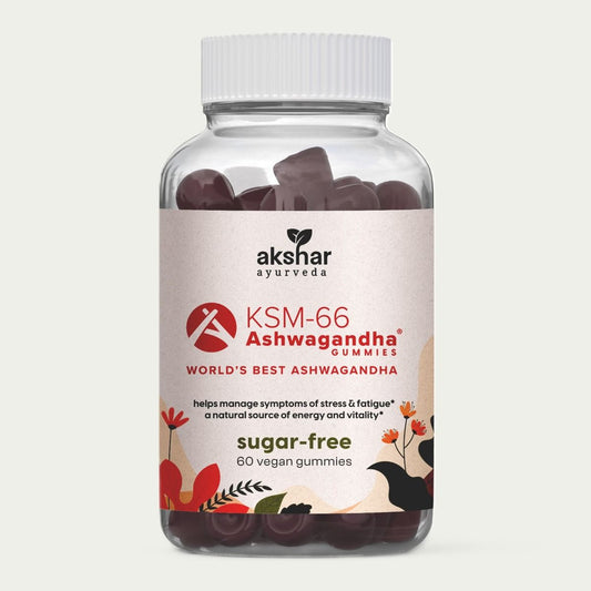 Akshar Ayurveda - KSM-66 Ashwagandha Sugar-Free Gummies (60/Pack) - Helps Manage Symptoms of Stress and Fatigue  - Vegan Cruelty-Free.