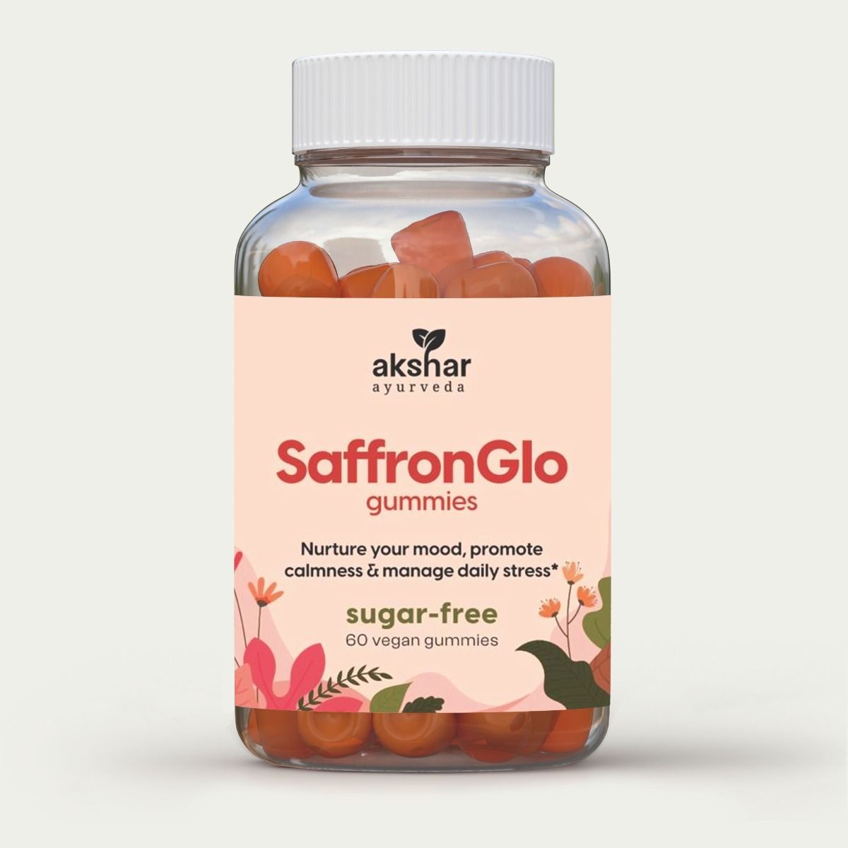 Akshar Ayurveda - SaffronGlo Sugar-Free Gummies (60/Pack) - Helps Nurture Your Mood & Promote Calmness - Vegan Cruelty-Free.
