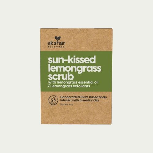 Akshar Ayurveda - Sun Kissed Lemongrass Scrub Herbal Soap (4.oz) - Handcrafted plant based soap infused with essential oils.