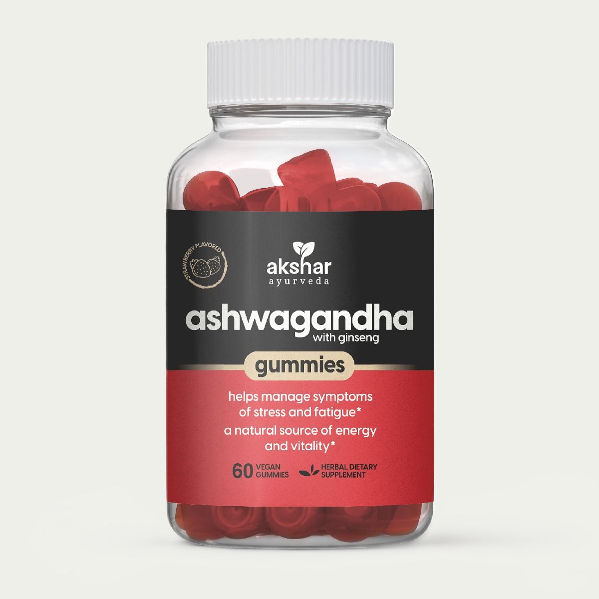 Akshar Ayurveda - Ashwagandha with Ginseng Gummies - A Natural Source of Energy & Vitality - Vegan Cruelty-Free (60/Count))