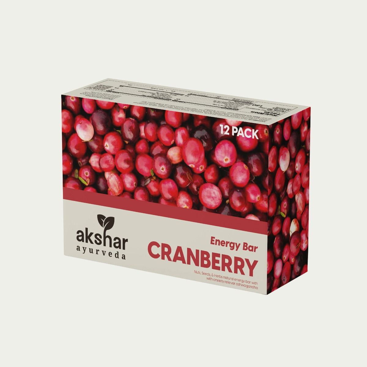 Akshar Ayurveda - Cranberry Energy Bar (12/Pack) - Ayurveda-inspired energy bar