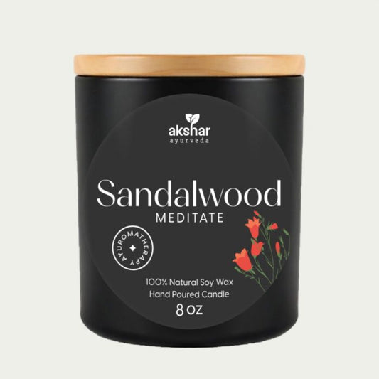 Akshar Ayurveda - Sandalwood Meditate Candle I 100% Natural Soy Wax | Hand Poured | Ayuroma Therapy (8.oz)