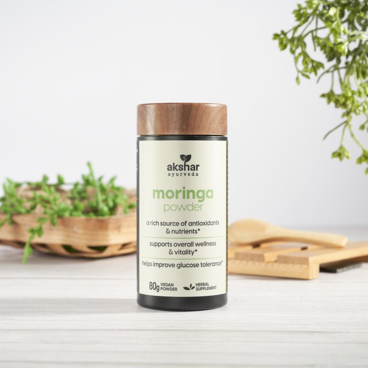 AKSHAR Ayurveda - Moringa Powder (80g) A rich source of antioxidants and essential nutrients - Vegan Cruelty Free