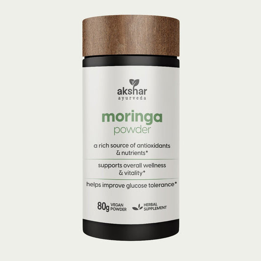 AKSHAR Ayurveda - Moringa Powder (80g) A rich source of antioxidants and essential nutrients - Vegan Cruelty Free