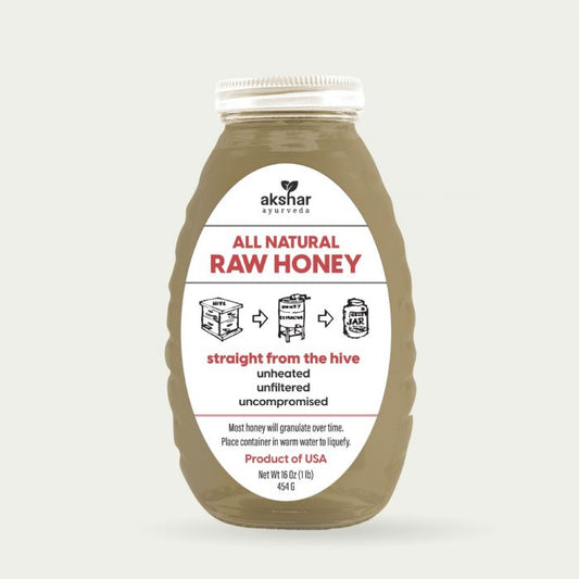 Akshar Ayurveda - 100% Raw & Unfiltered Honey (16.oz) - Preserves Natural Enzymes, Pollen, and Nutrients.
