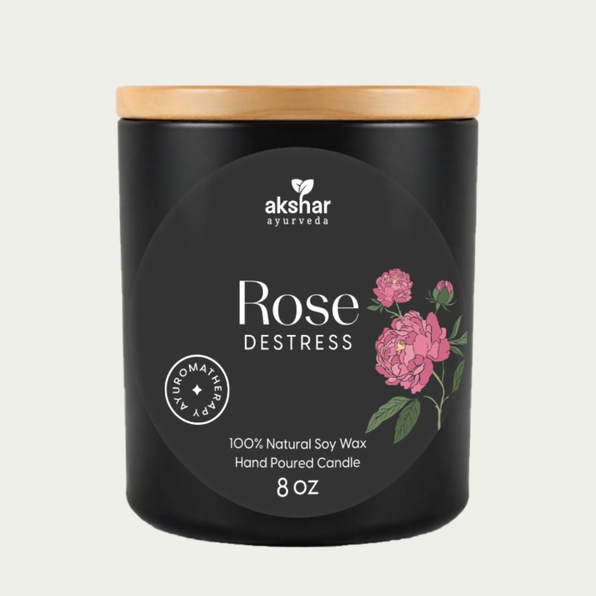 Akshar Ayurveda - Rose De-Stress Candle I 100% Natural Soy Wax | Hand Poured I Ayuroma Therapy (8.oz)
