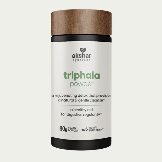 AKSHAR Ayurveda - Triphala Powder (80g) A Rejuvenating Detox with Regular Digestive Cleansing- Vegan Cruelty Free.