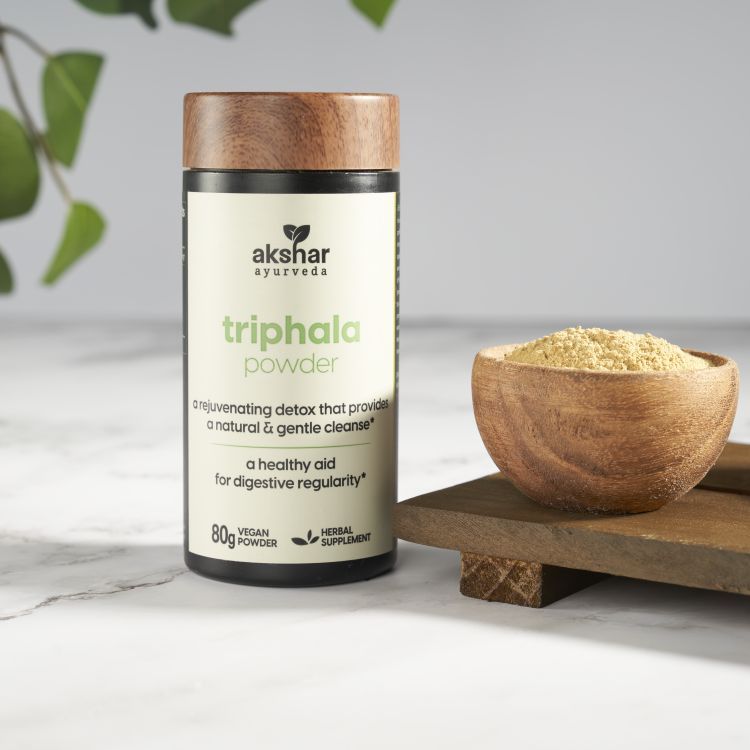 AKSHAR Ayurveda - Triphala Powder (80g) A Rejuvenating Detox with Regular Digestive Cleansing- Vegan Cruelty Free.