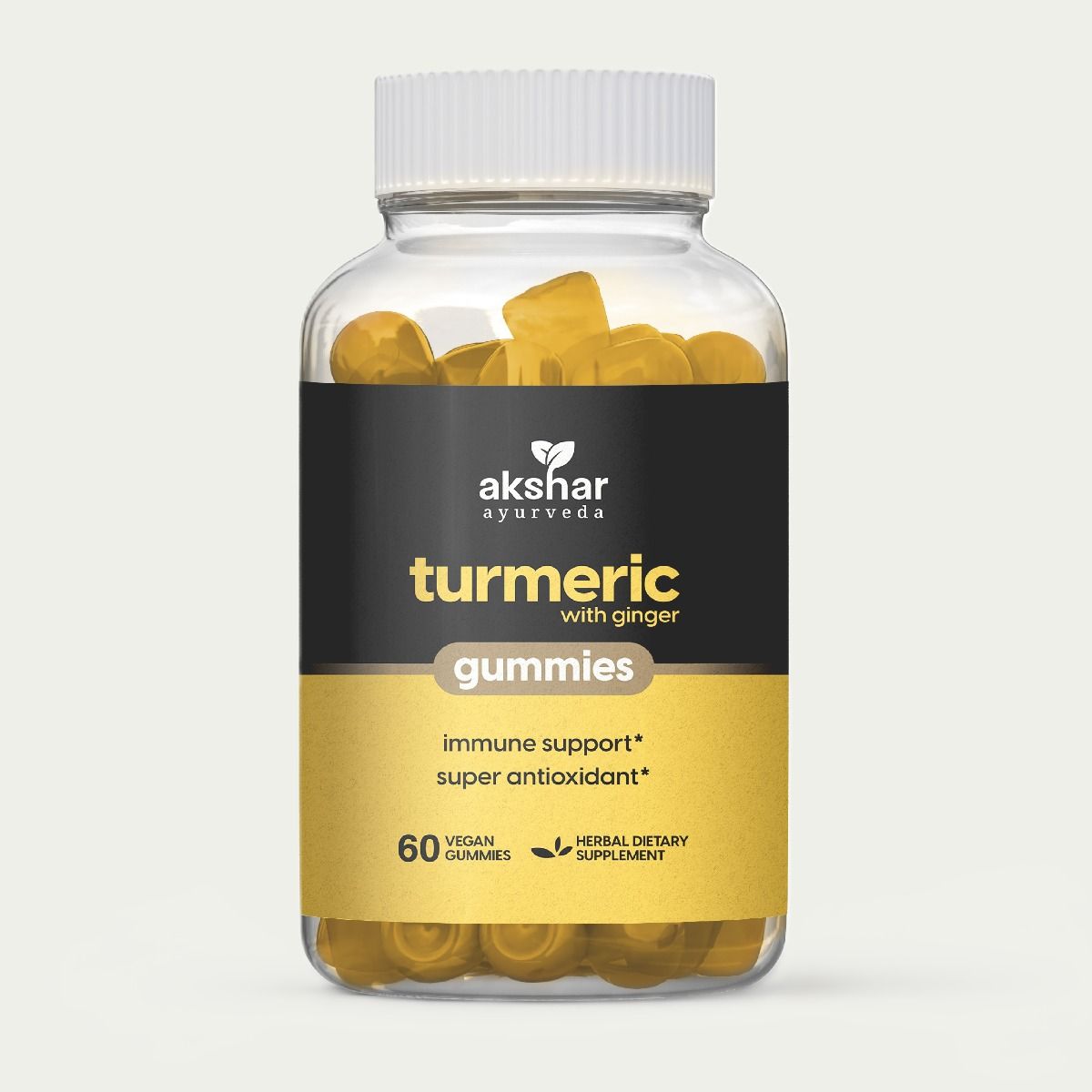 Akshar Ayurveda - Turmeric with Ginger Gummies (60/Pack) - Immune Support & Super antioxidant - Vegan Cruelty-Free.